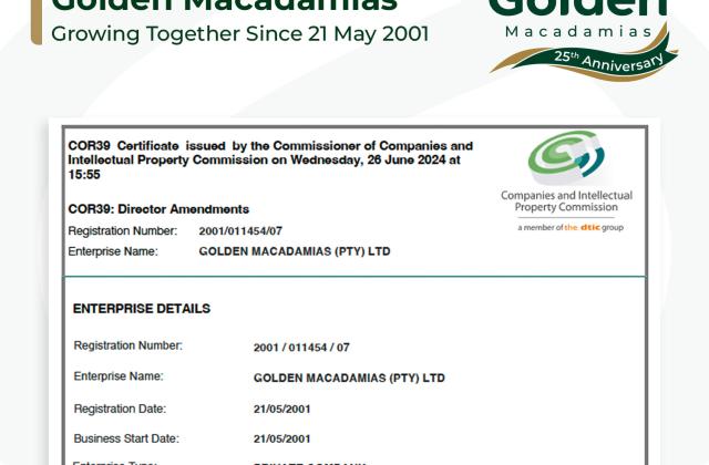 Official Registration of Golden Macadamias